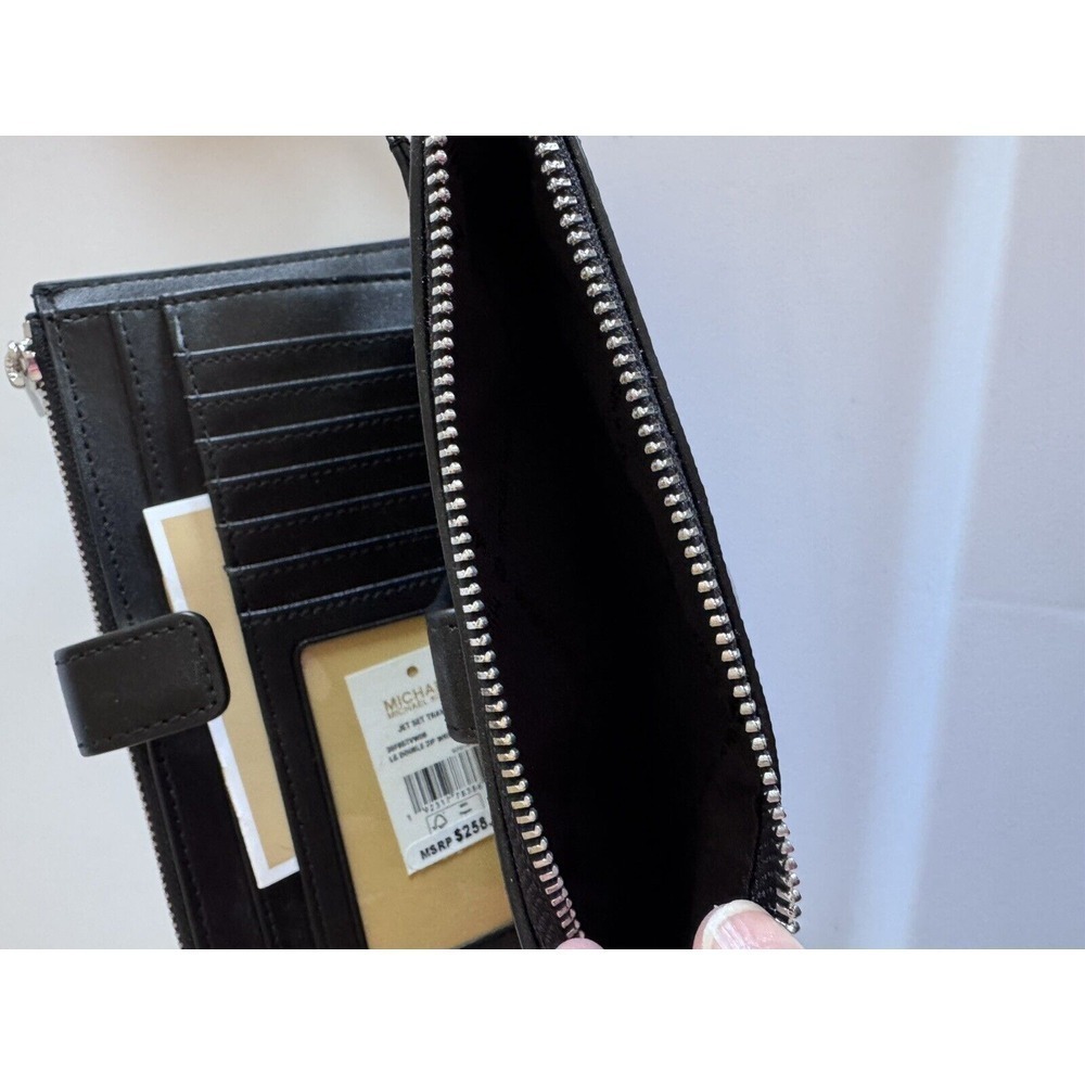 Michael Kors Jet Set Travel Double Zip Wristlet Wallet MK Logo Signature Black - Picture 4 of 15